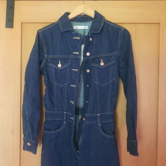 Zara Dark Wash Denim Jumpsuit - Picture 1 of 5